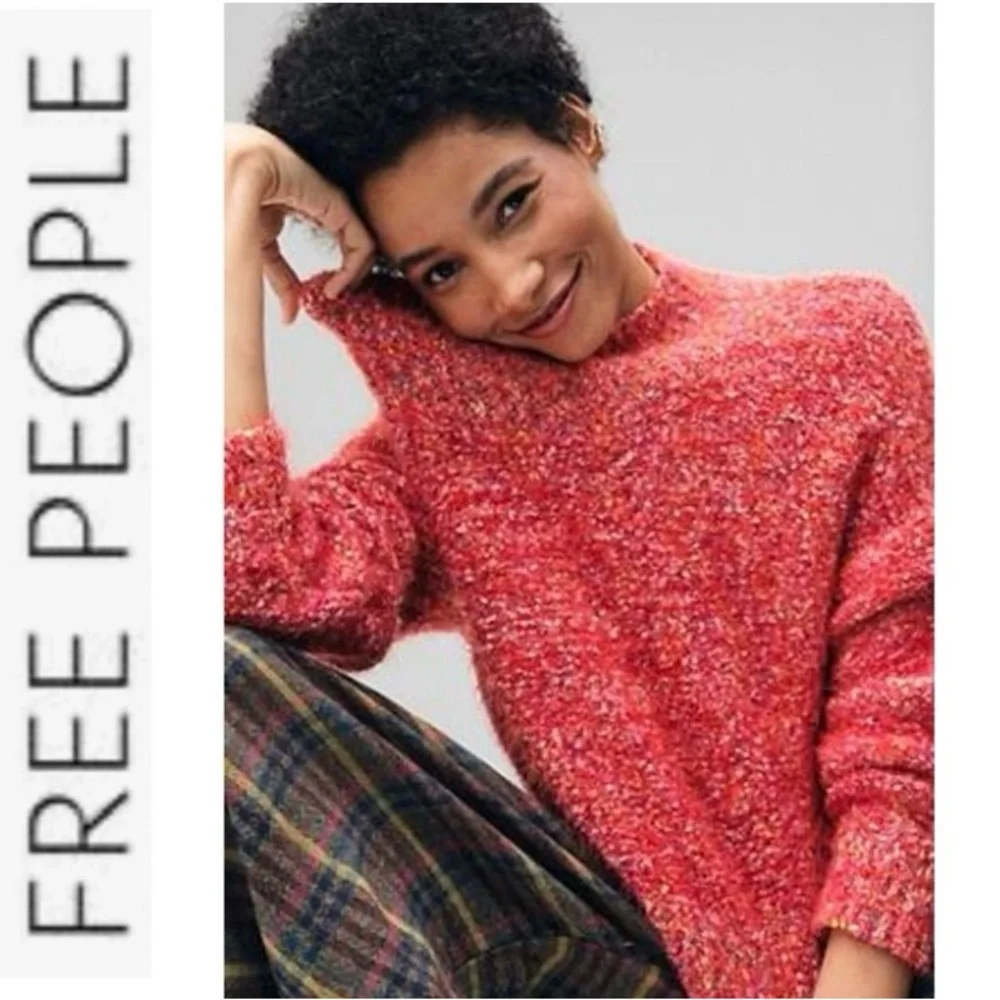 Free People Cozy Knit Sweater Flame Combo Color Size XL - Picture 4 of 12